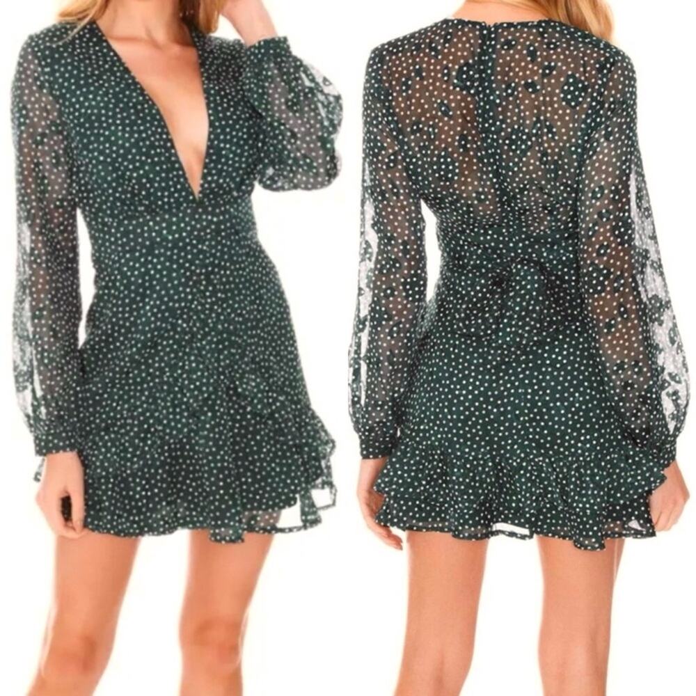 NEW Sage the Label Layla Green Ruffle Polka Dot Belted Mini Dress M